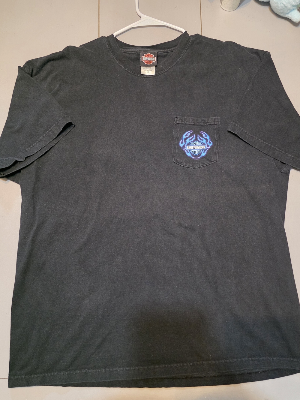 Harley-Davidson Black Short Sleeve Pocket Tee with Blue Flame Logo
